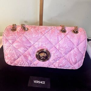 VERSACE Pink Quilted Baroque Jacquard Medium Shoulder Bag
